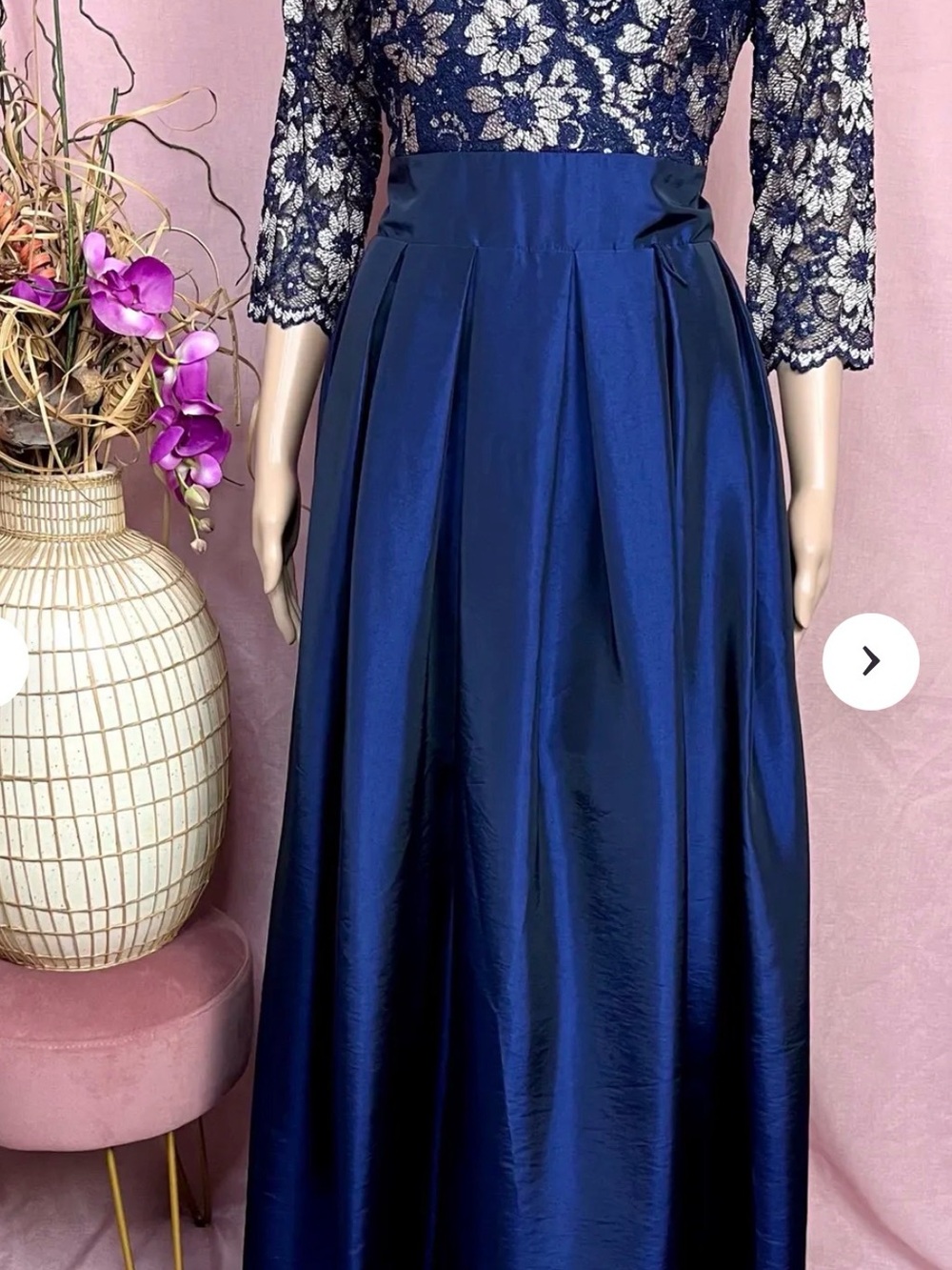 Jessica Howard Navy Satin Skirt with  Lace Bodice Maxi Dress - Picture 11 of 11